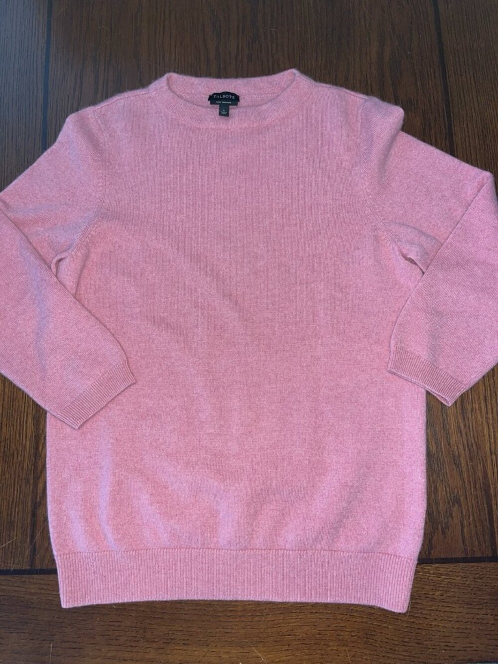 Talbots 100% Cashmere Sweater Crew Neck Large Pink 3/4 Sleeves Pullover Cozy